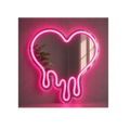 Neon pink heart-shaped light fixture on a white wall
